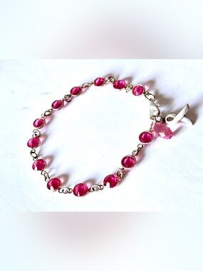 🦋2/25$ SIGNED STC 925 pink Crystal Breast Cancer Bracelet